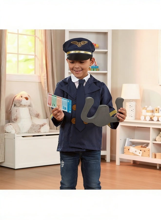 زي الطيار الموحد للأطفال مجموعة لعب الأدوار - كوسبلاي طيار واقعي للفتيان والبنات 3-12 سنة ، زي يوم المهنة / هالوين / حفلة عيد الميلاد - Image 4